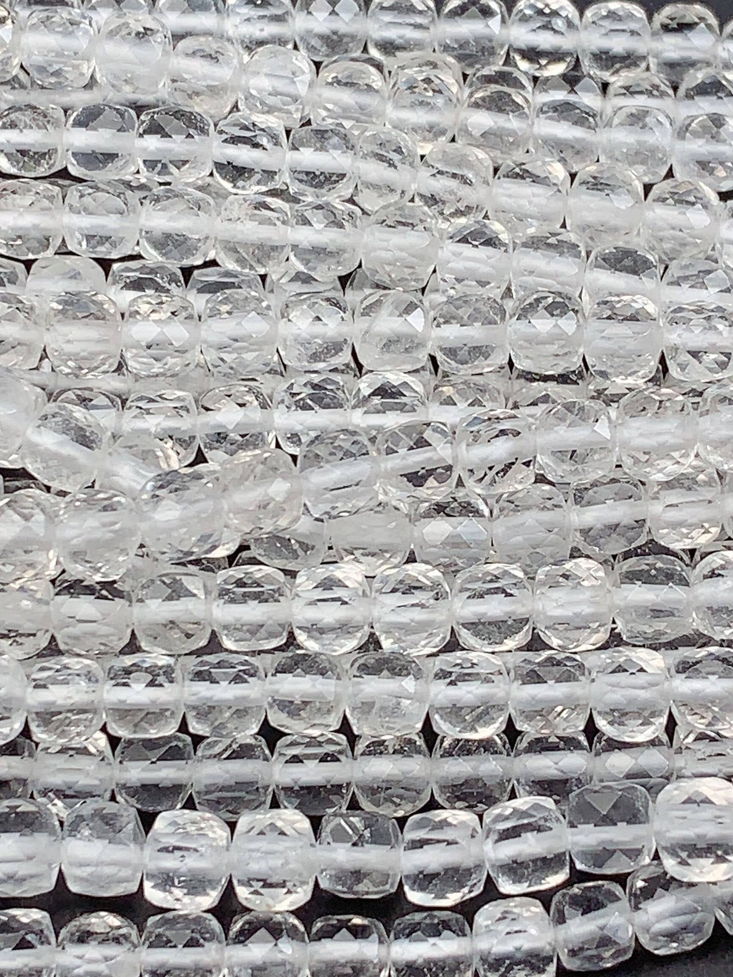 4.5mm + Grade AAA+ Genuine Natural  white clear quartz crystals Rock Faceted Cube Square Beads 15.5" Strand