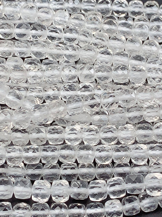4.5mm + Grade AAA+ Genuine Natural  white clear quartz crystals Rock Faceted Cube Square Beads 15.5" Strand