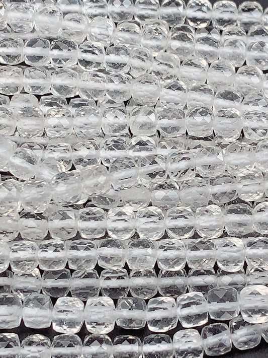 4.5mm AAA Clear Quartz White Crystal Rock Faceted Cube Square Beads 15.5" Strand