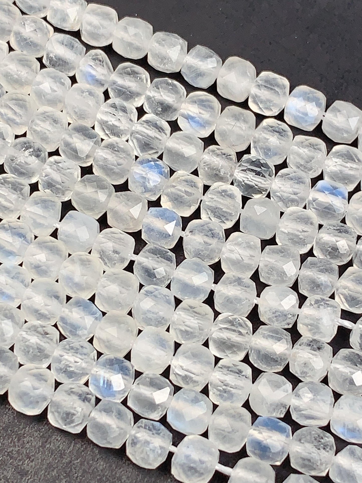 Rainbow Moonstone Beads: 4.5mm Faceted Cube, 15.5" Strand