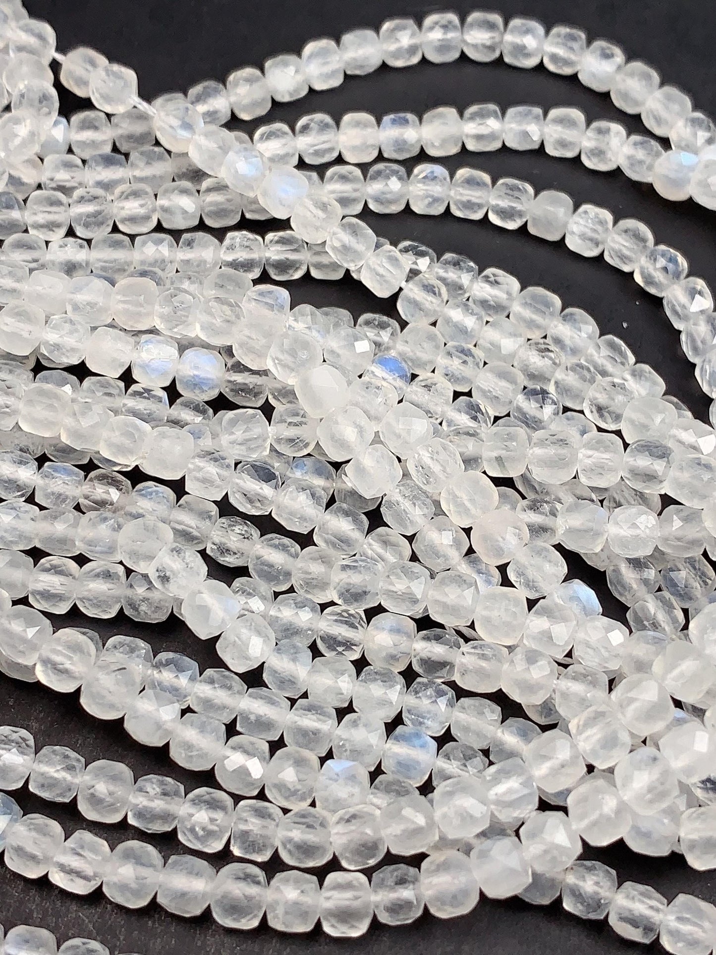 Rainbow Moonstone Beads: 4.5mm Faceted Cube, 15.5" Strand