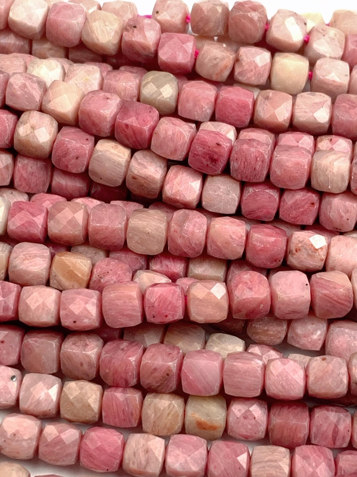 4mm + Genuine Natural Pink Rhodonite Faceted Cube Square Beads 15.5" Strand