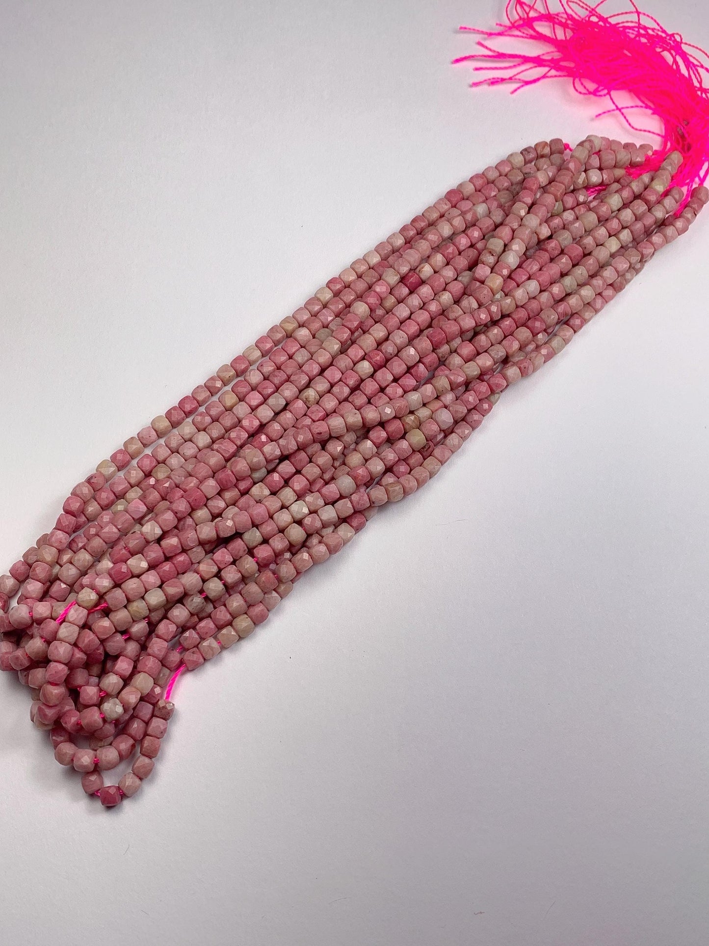 4mm + Genuine Natural Pink Rhodonite Faceted Cube Square Beads 15.5" Strand