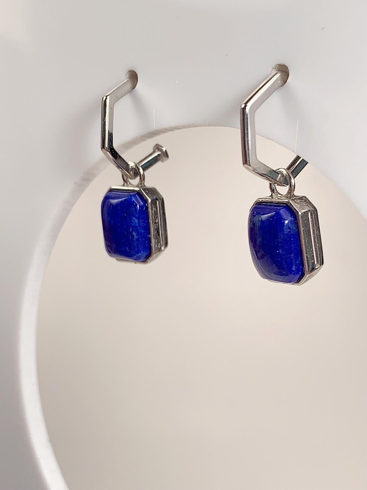 Lapis Lazuli Earrings: 18k Gold Plated Sterling Silver, Rectangle Cut