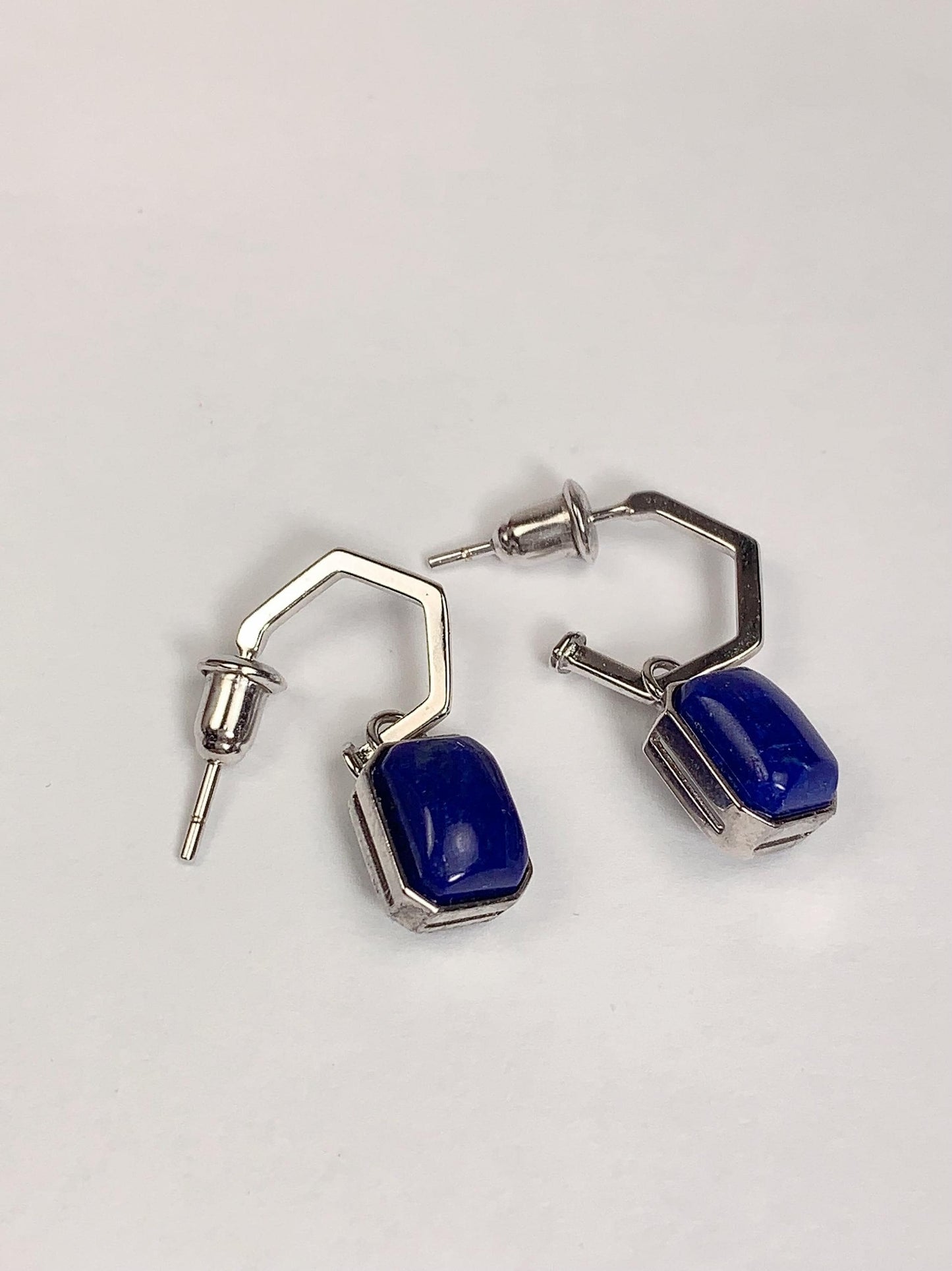 Lapis Lazuli Earrings: 18k Gold Plated Sterling Silver, Rectangle Cut