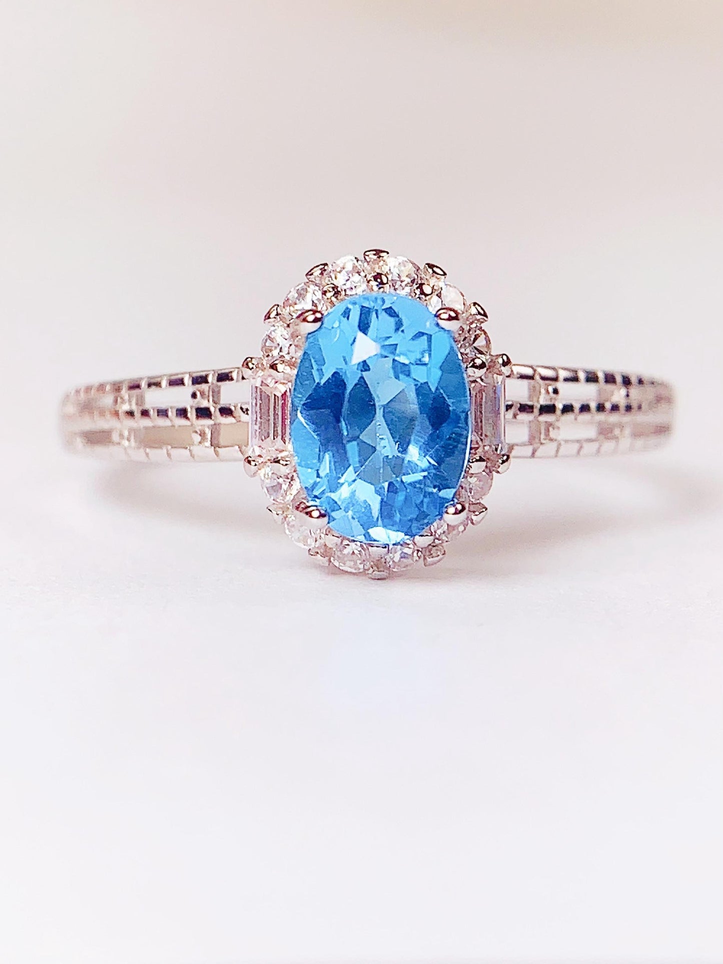 Oval Swiss Blue Topaz Ring: 18K Gold Plated Sterling Silver