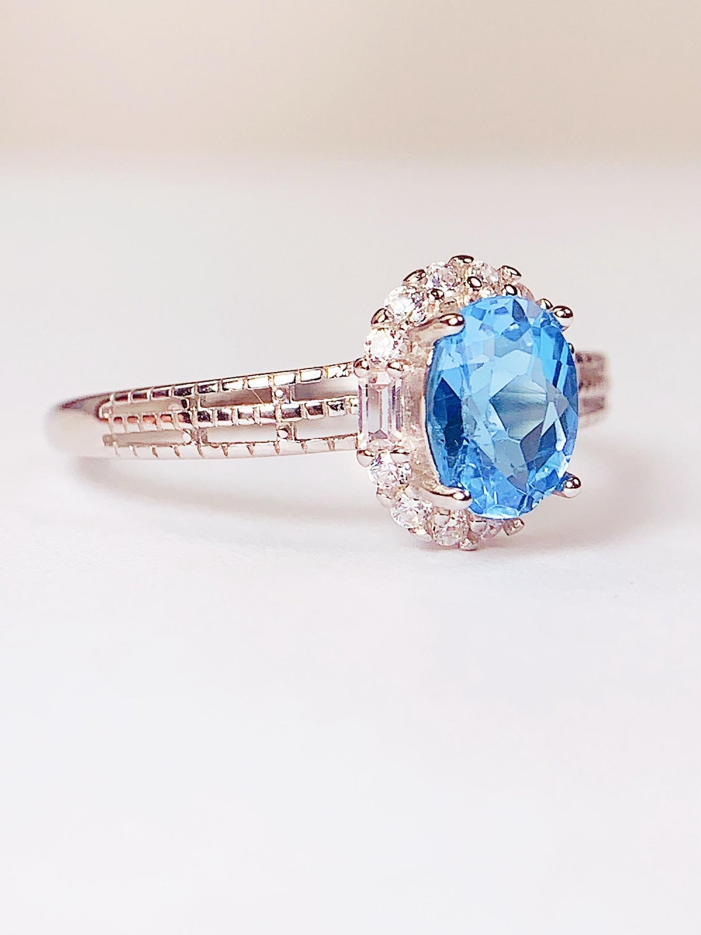 Oval Swiss Blue Topaz Ring: 18K Gold Plated Sterling Silver