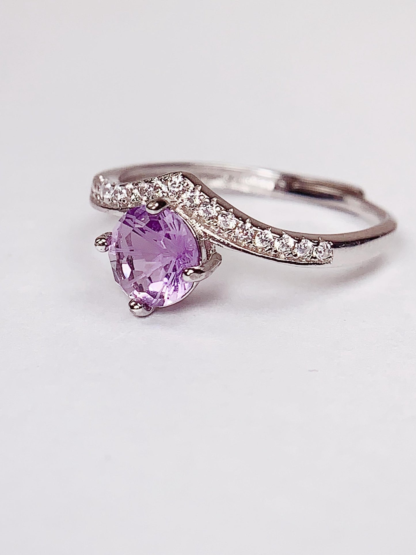 Amethyst Sterling Silver Ring: 18K Gold Plated, Adjustable