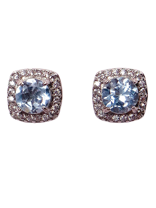 Sky Blue Topaz Sterling Silver Earrings: 18k Gold Plated, AAA Gem