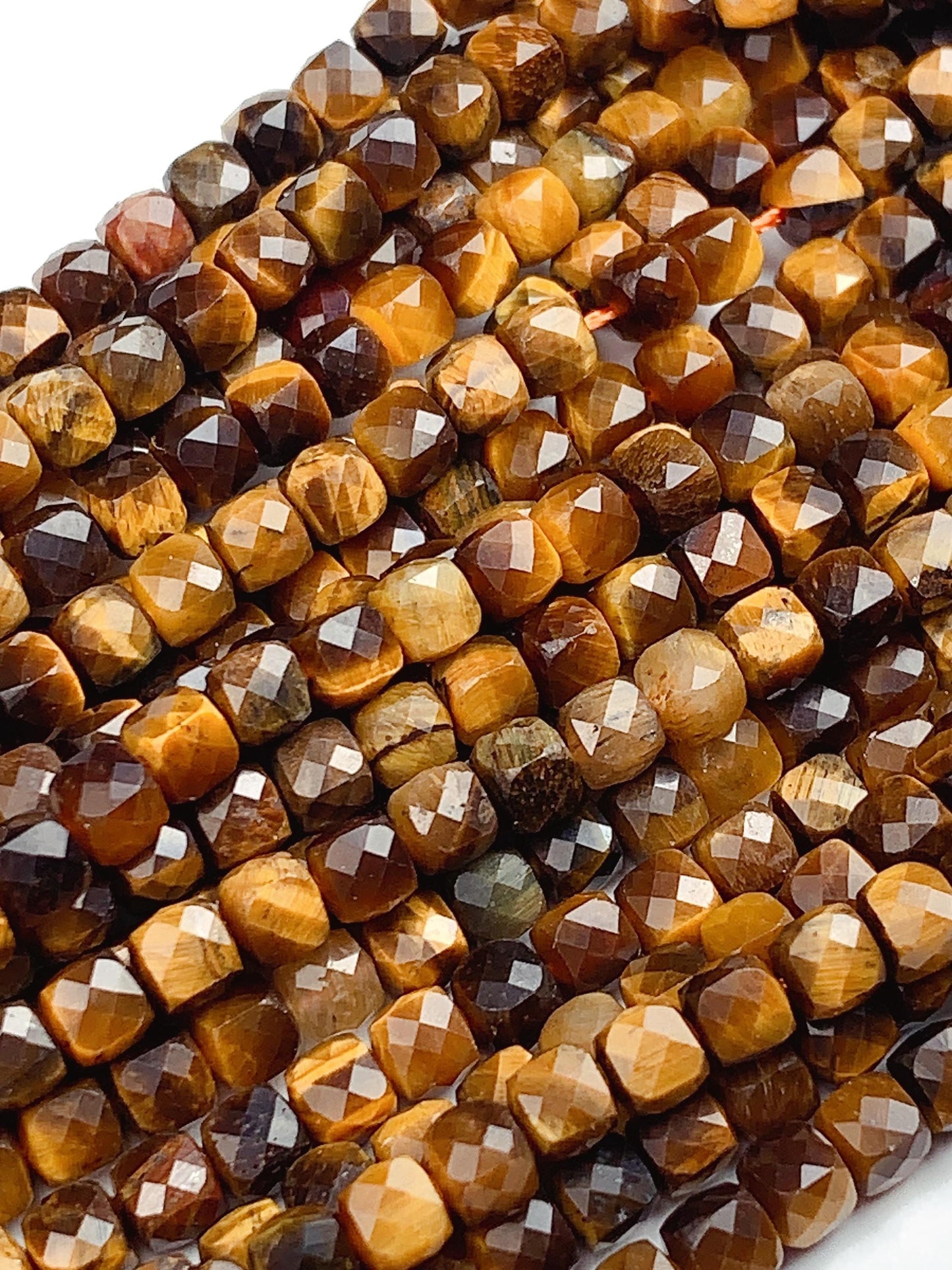 4.5mm Grade AAA+ Genuine Natural Yellow Tiger Eyes Faceted Cube Square Beads 15.5" Strand