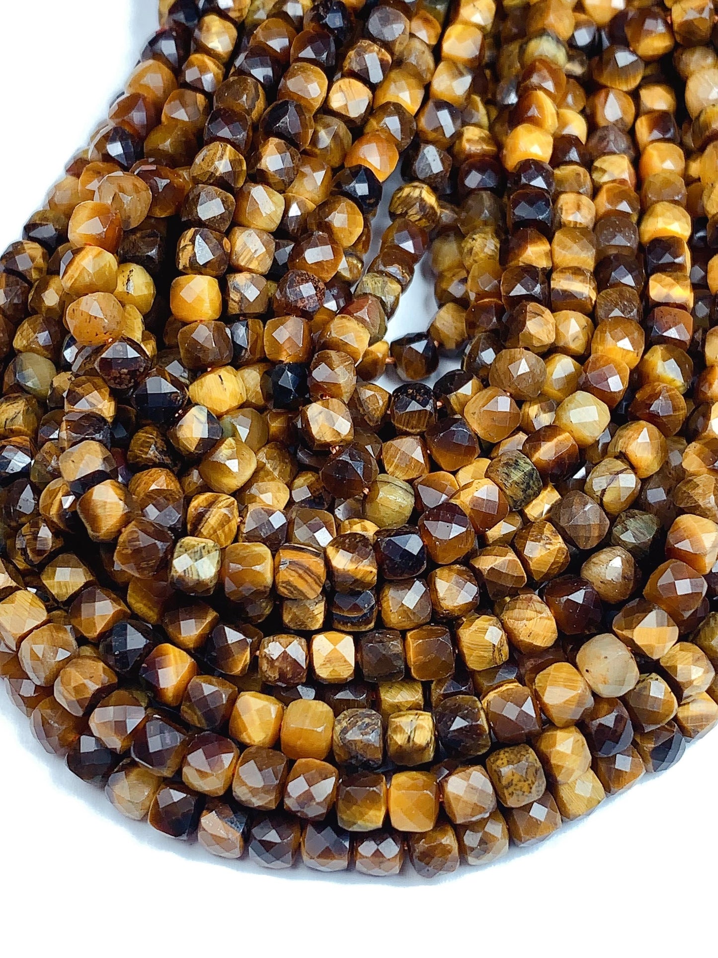 4.5mm Grade AAA+ Genuine Natural Yellow Tiger Eyes Faceted Cube Square Beads 15.5" Strand