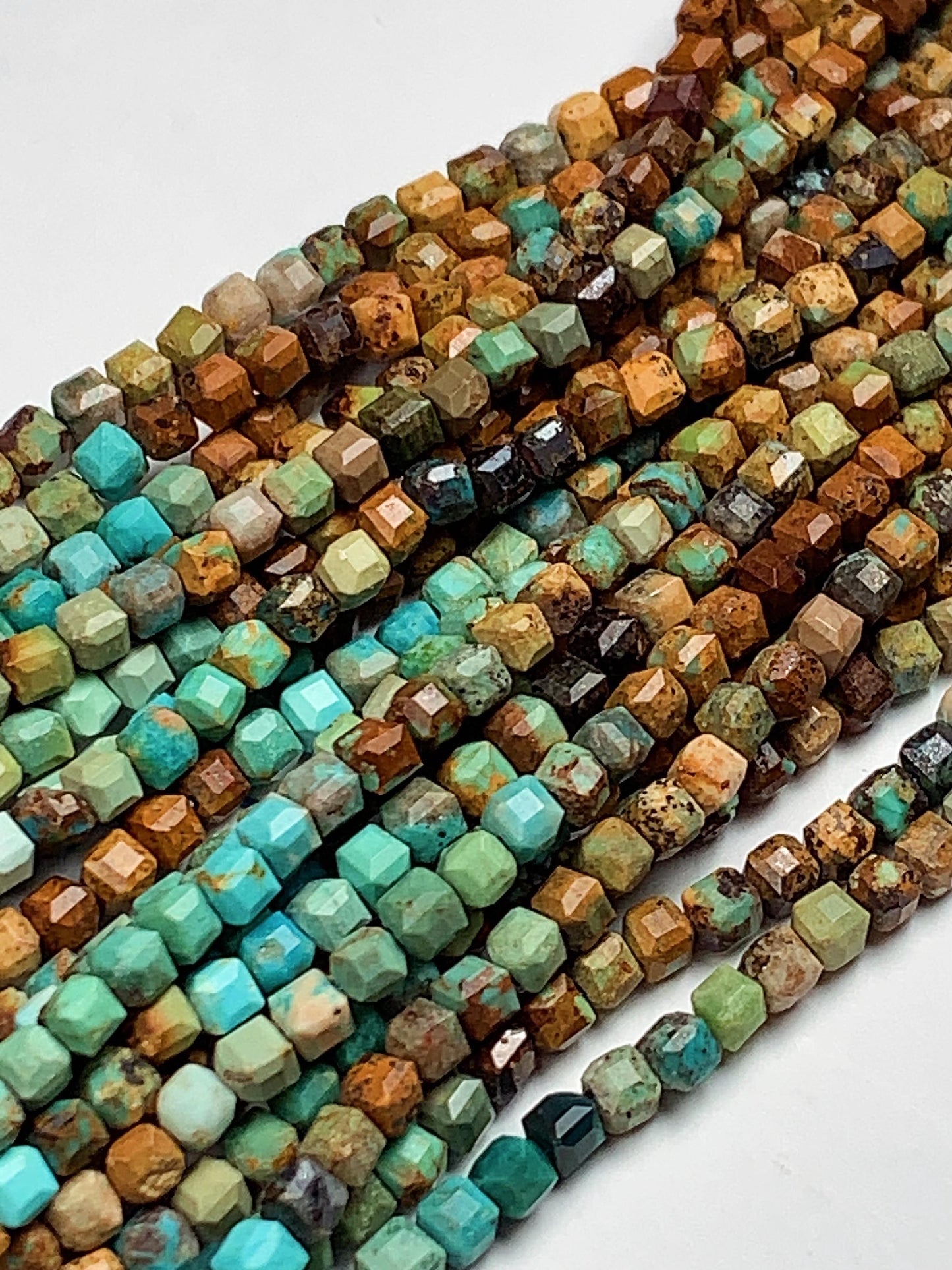 3mm Natural  Blue Brown Multicolor Turquoise  Cube Square Beads 15.5" Strand