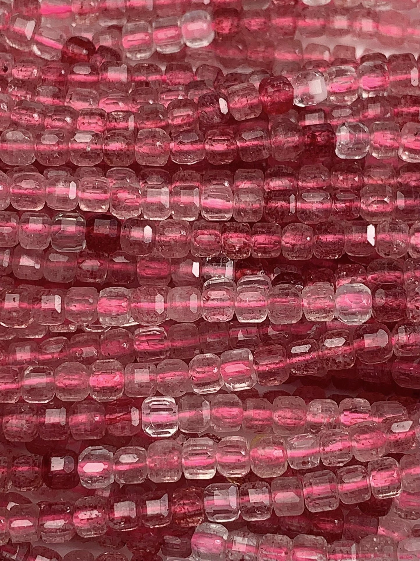 3mm Grade AAA+ Genuine Natural Red Strawberry Quartz Faceted Cube Square Beads 15.5" Strand