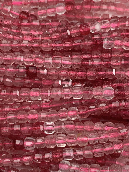 3mm Grade AAA+ Genuine Natural Red Strawberry Quartz Faceted Cube Square Beads 15.5" Strand