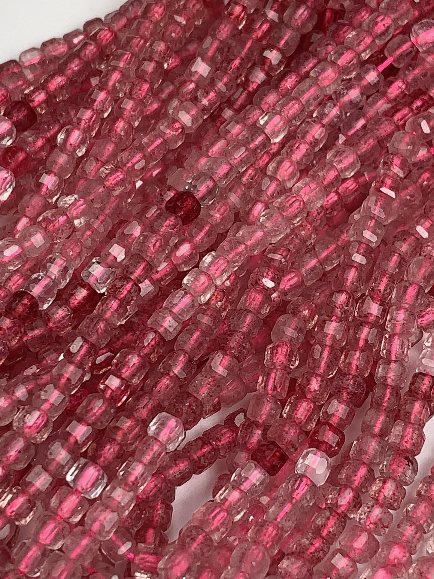 3mm Grade AAA+ Genuine Natural Red Strawberry Quartz Faceted Cube Square Beads 15.5" Strand