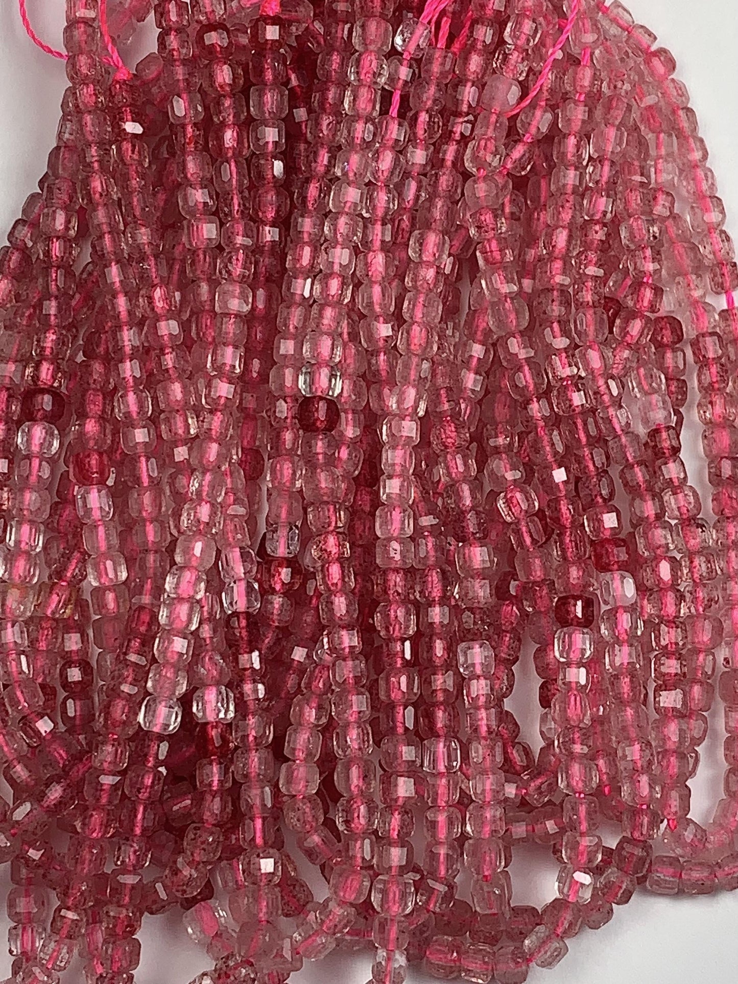 3mm Grade AAA+ Genuine Natural Red Strawberry Quartz Faceted Cube Square Beads 15.5" Strand