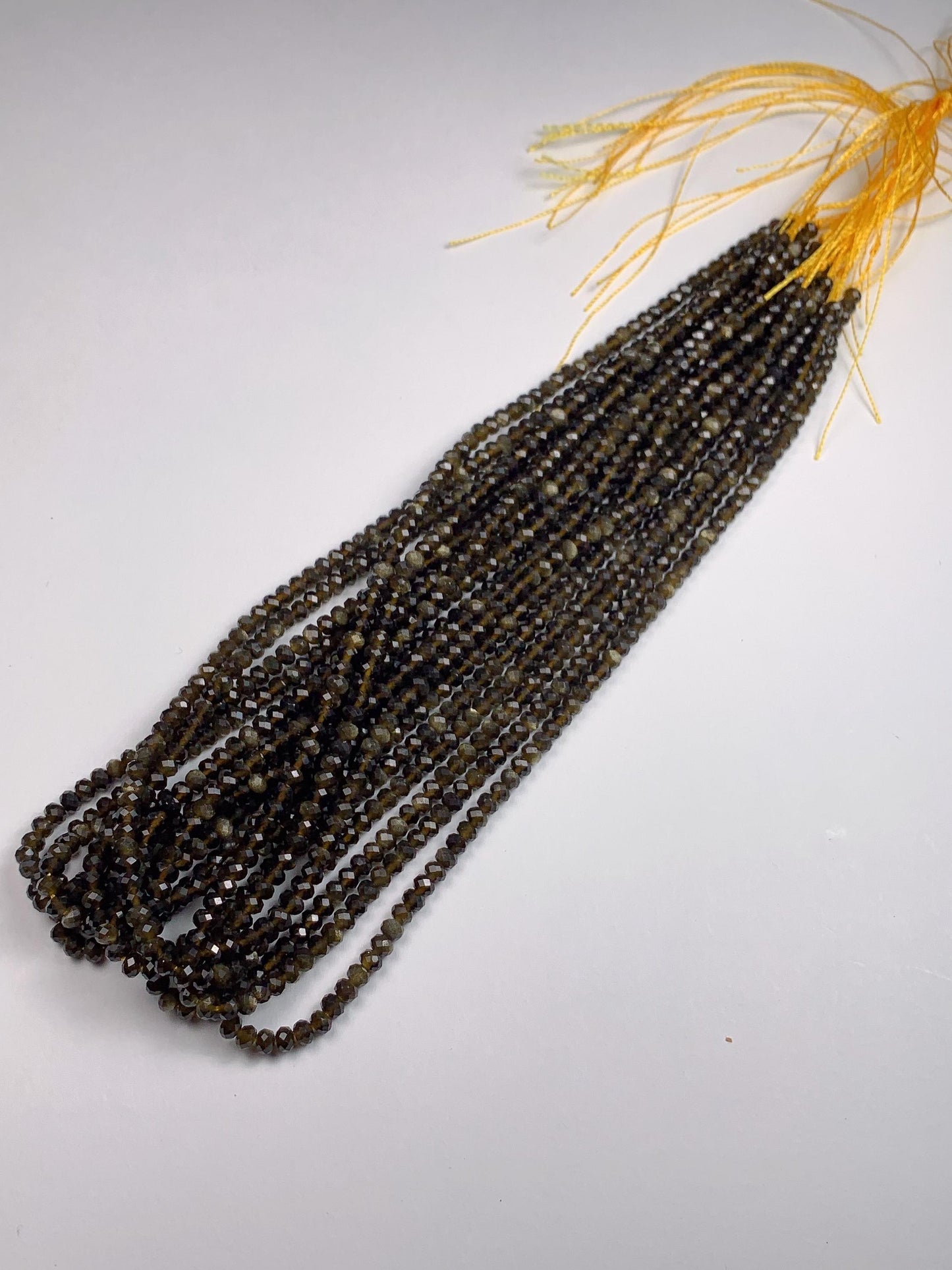 Grade AAA+ Genuine Natural Black Golden Obsidian Faceted Rondelle Beads 15.5" Strand Gold
