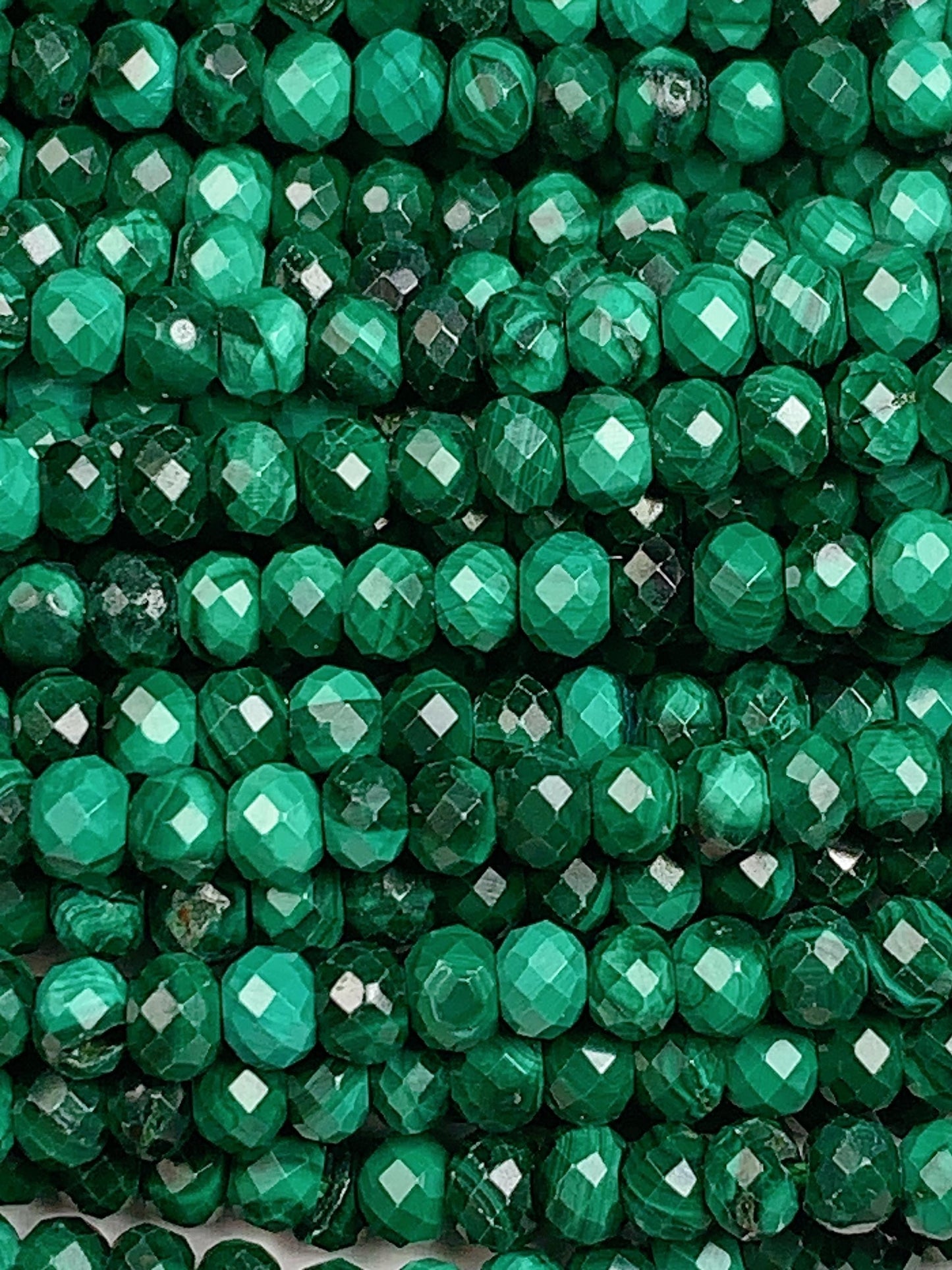 AAA Green Malachite Faceted Rondelle Beads - 15.5" Strand