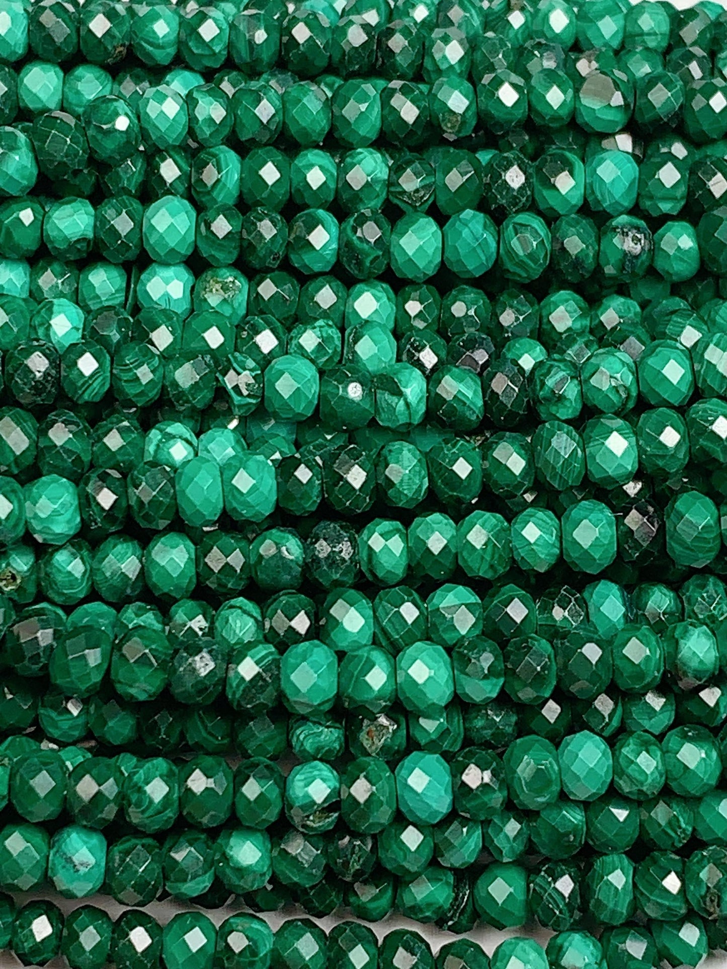 AAA Green Malachite Faceted Rondelle Beads - 15.5" Strand