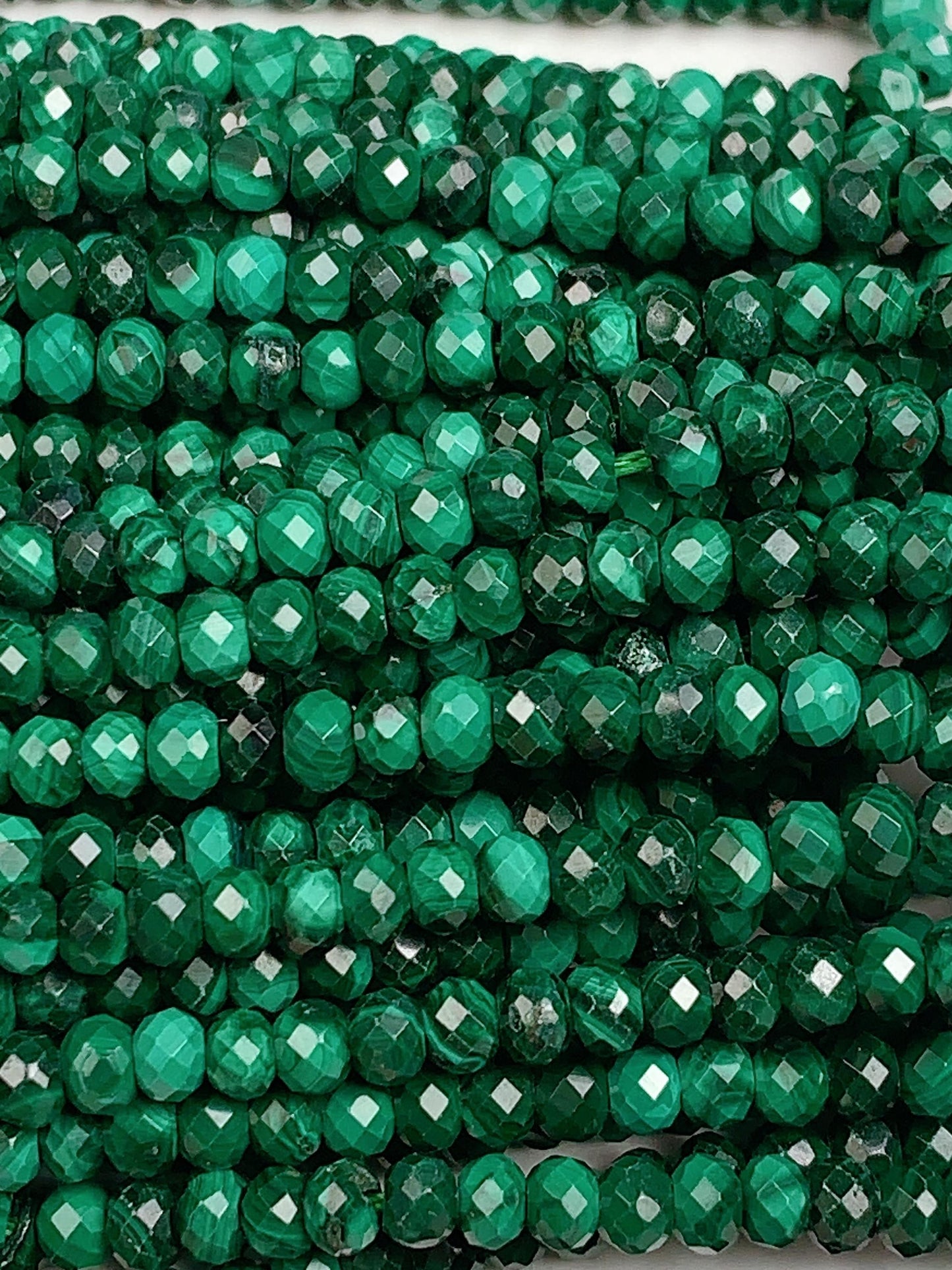 AAA Green Malachite Faceted Rondelle Beads - 15.5" Strand