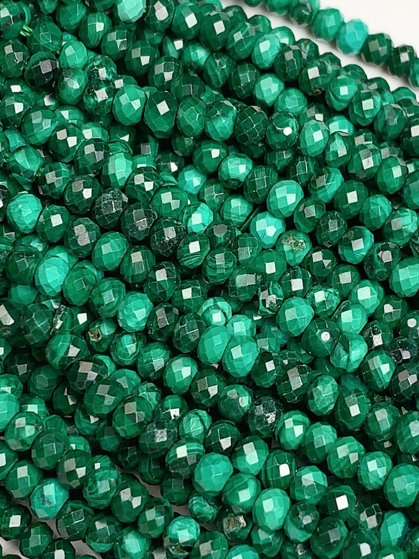 AAA Green Malachite Faceted Rondelle Beads - 15.5" Strand