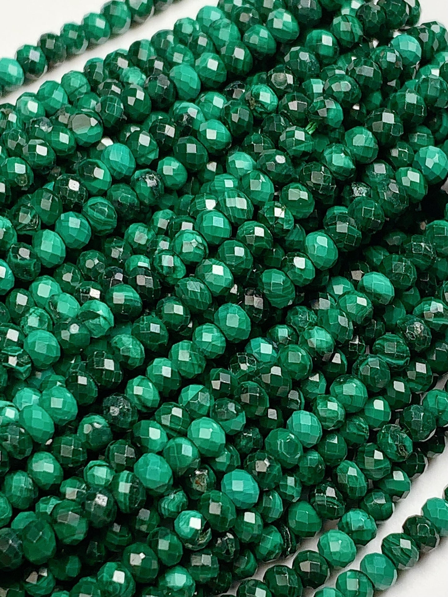 AAA Green Malachite Faceted Rondelle Beads - 15.5" Strand