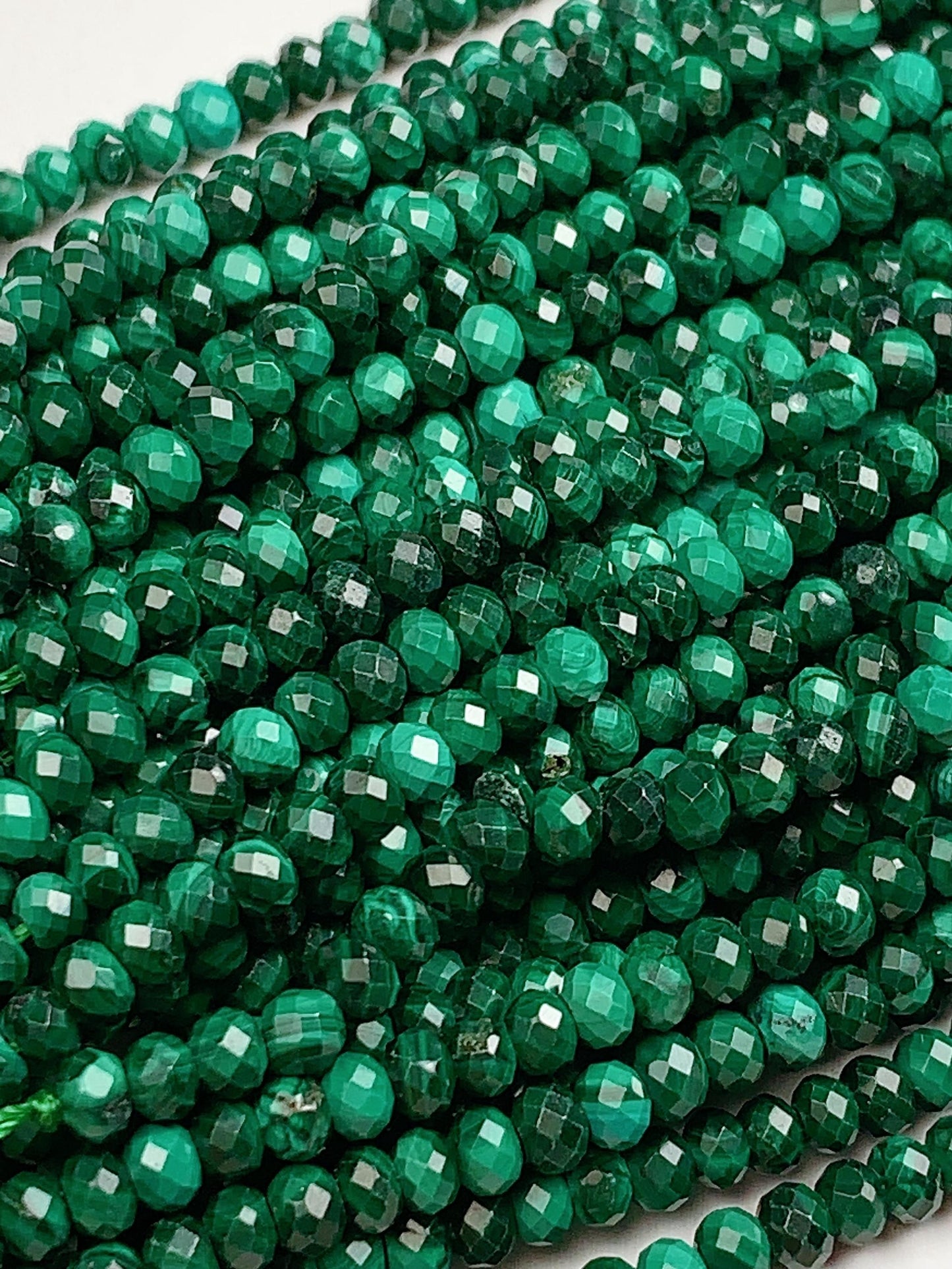 AAA Green Malachite Faceted Rondelle Beads - 15.5" Strand