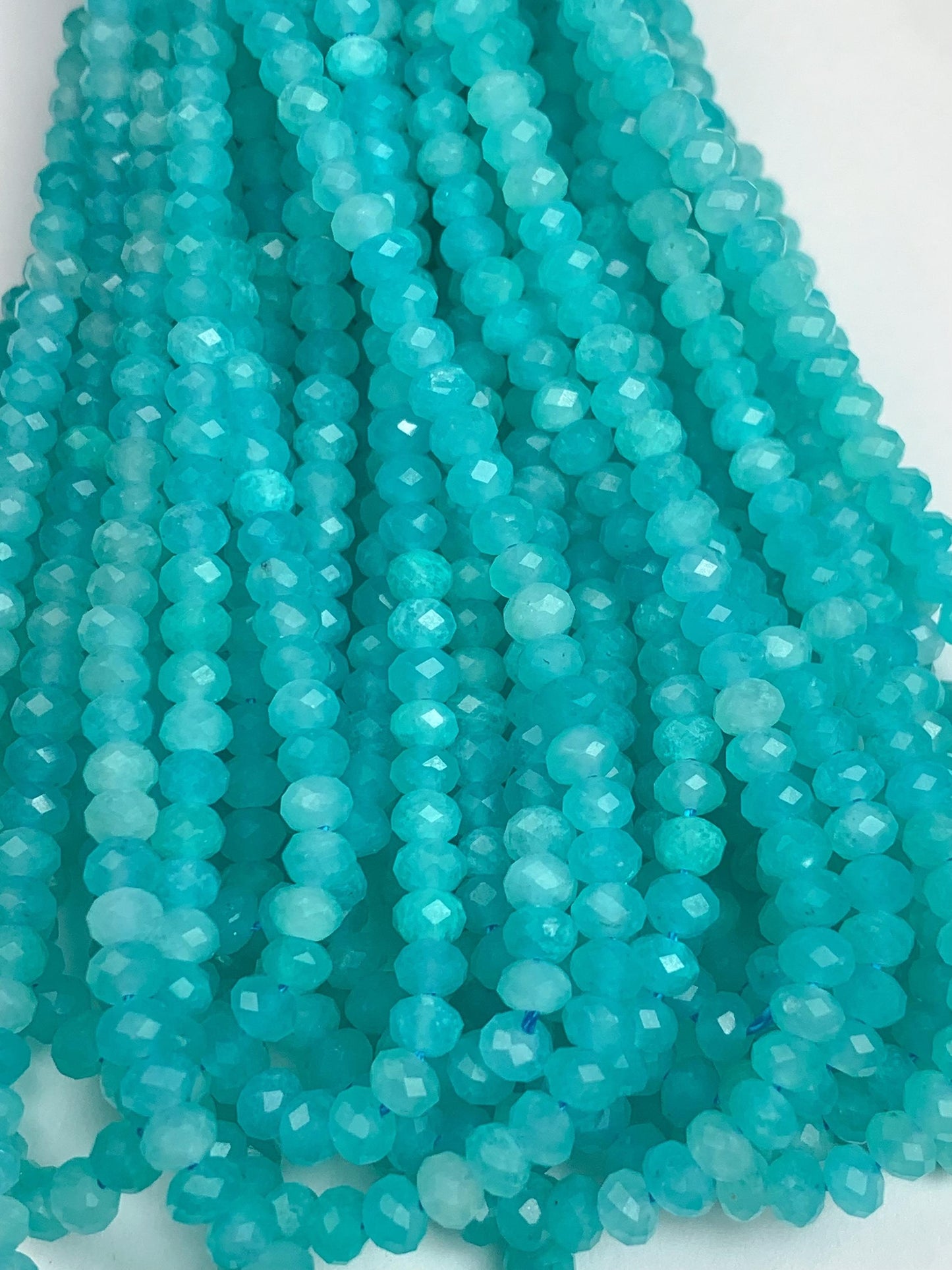 AAA Blue Amazonite Faceted Rondelle Beads - 15.5" Strand