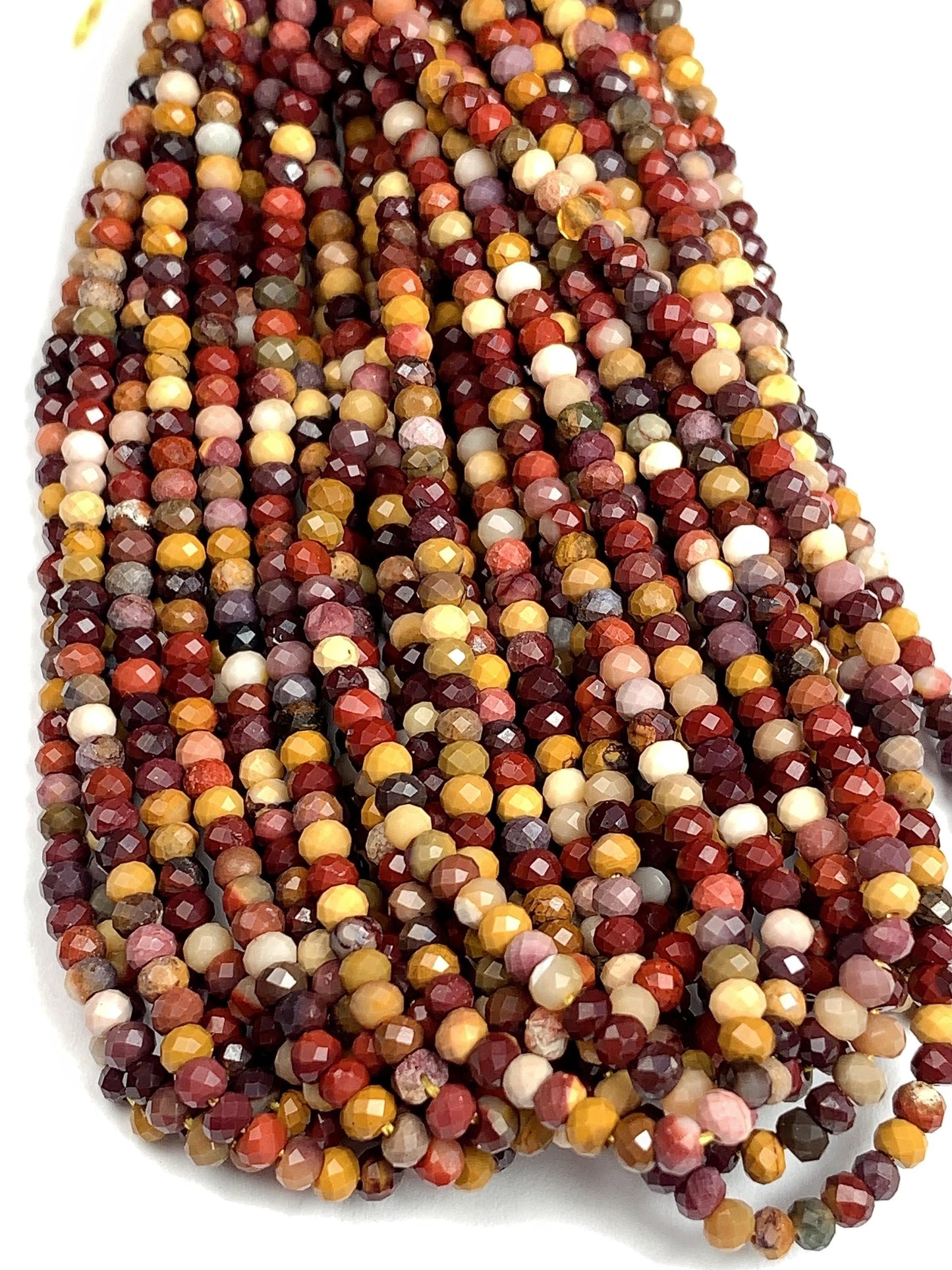 Good Quality  Genuine Natural Red Yellow Mookaite Jasper Faceted Rondelle Beads 15.5" Strand