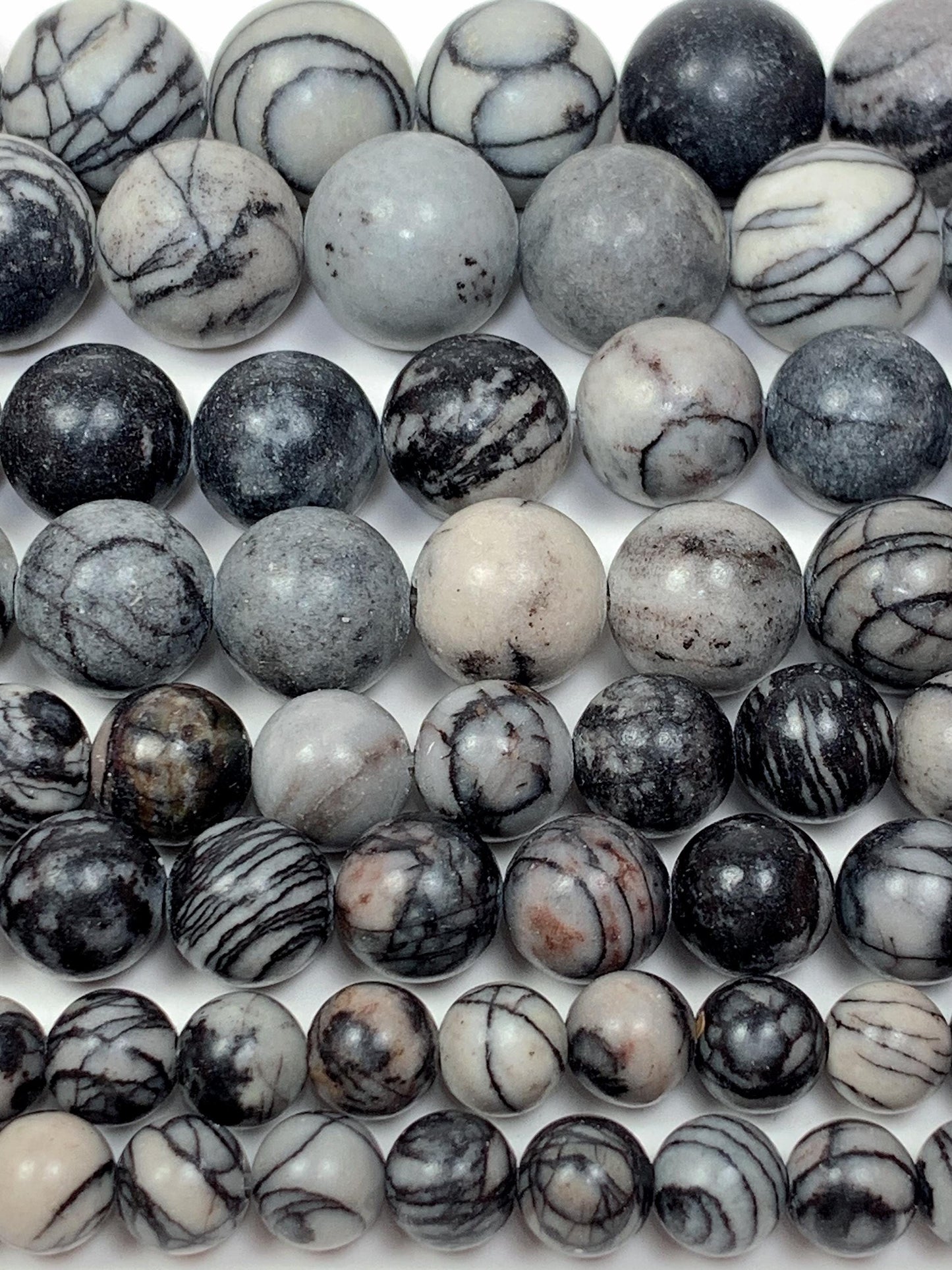 Natural Black Spider Web Jasper Beads: Smooth Round Gemstone Strand