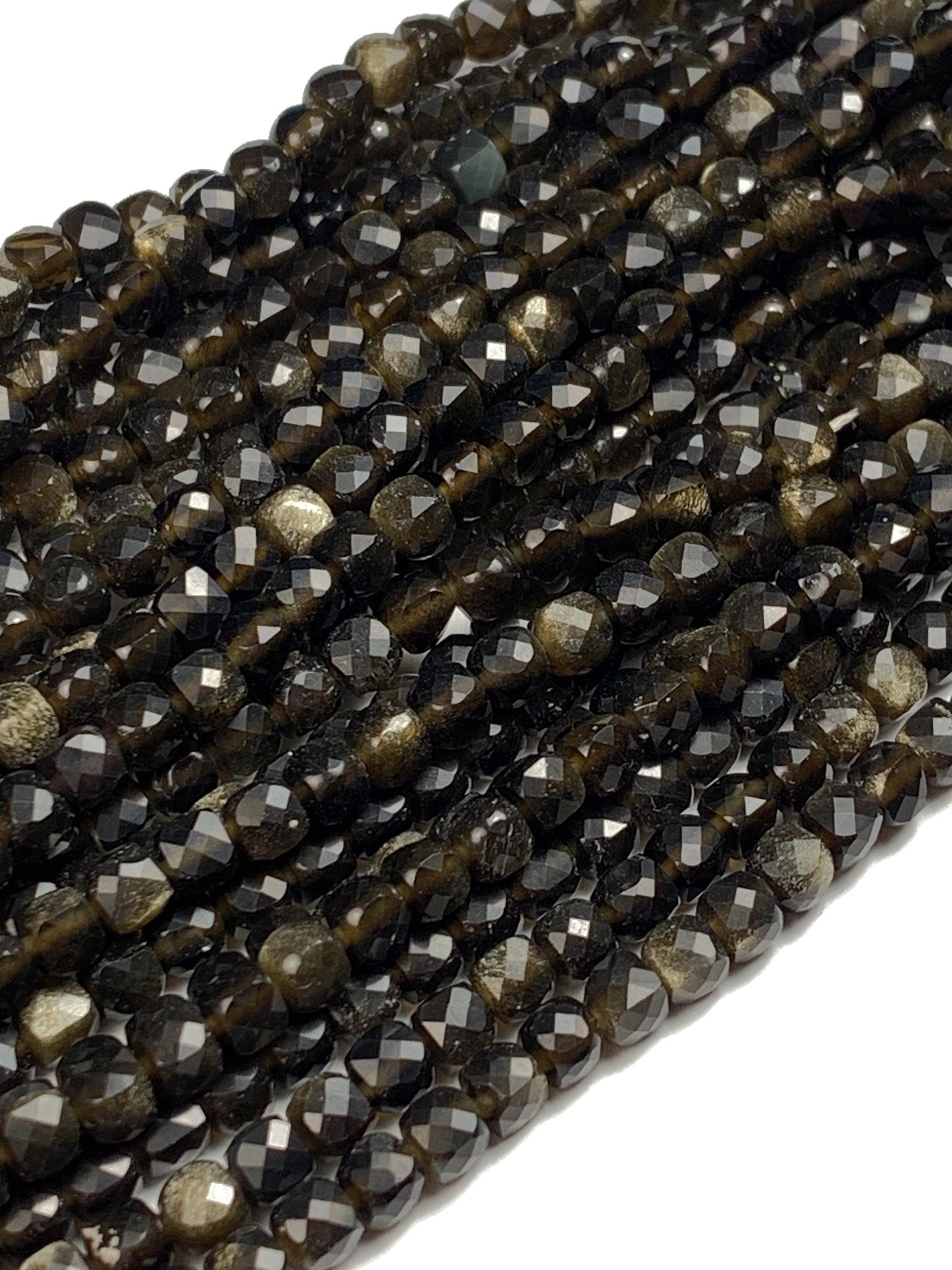4mm Gold Black Obsidian Cube Beads: Natural Gemstone Strand