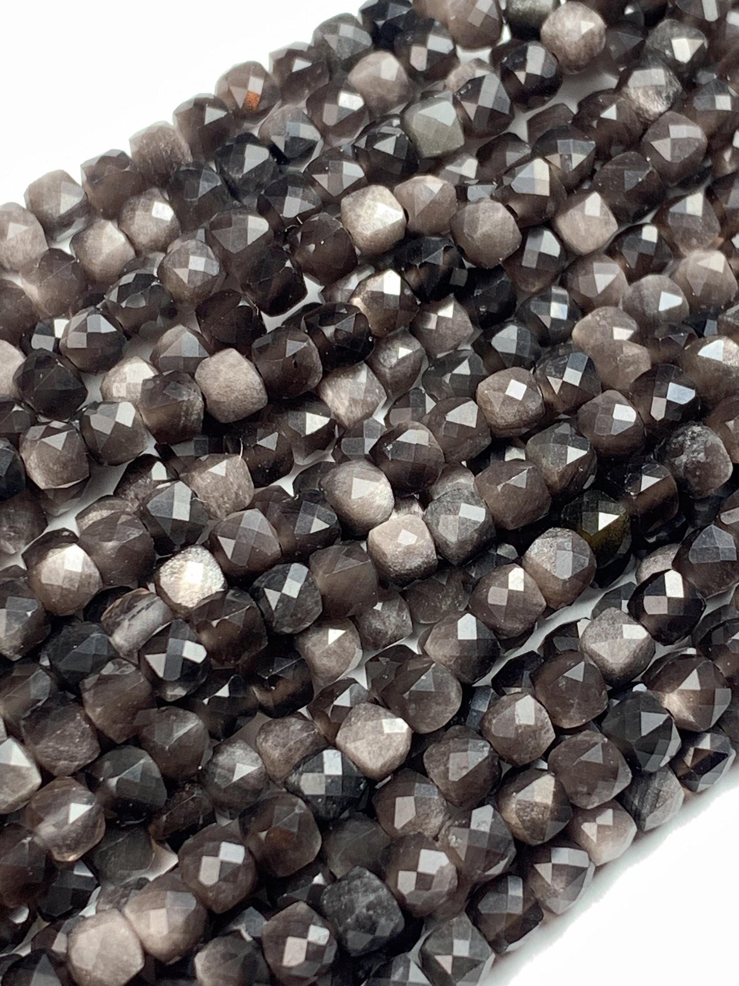 AAA Silver Black Obsidian Cube Beads: Natural Gemstone Strand (15.5")