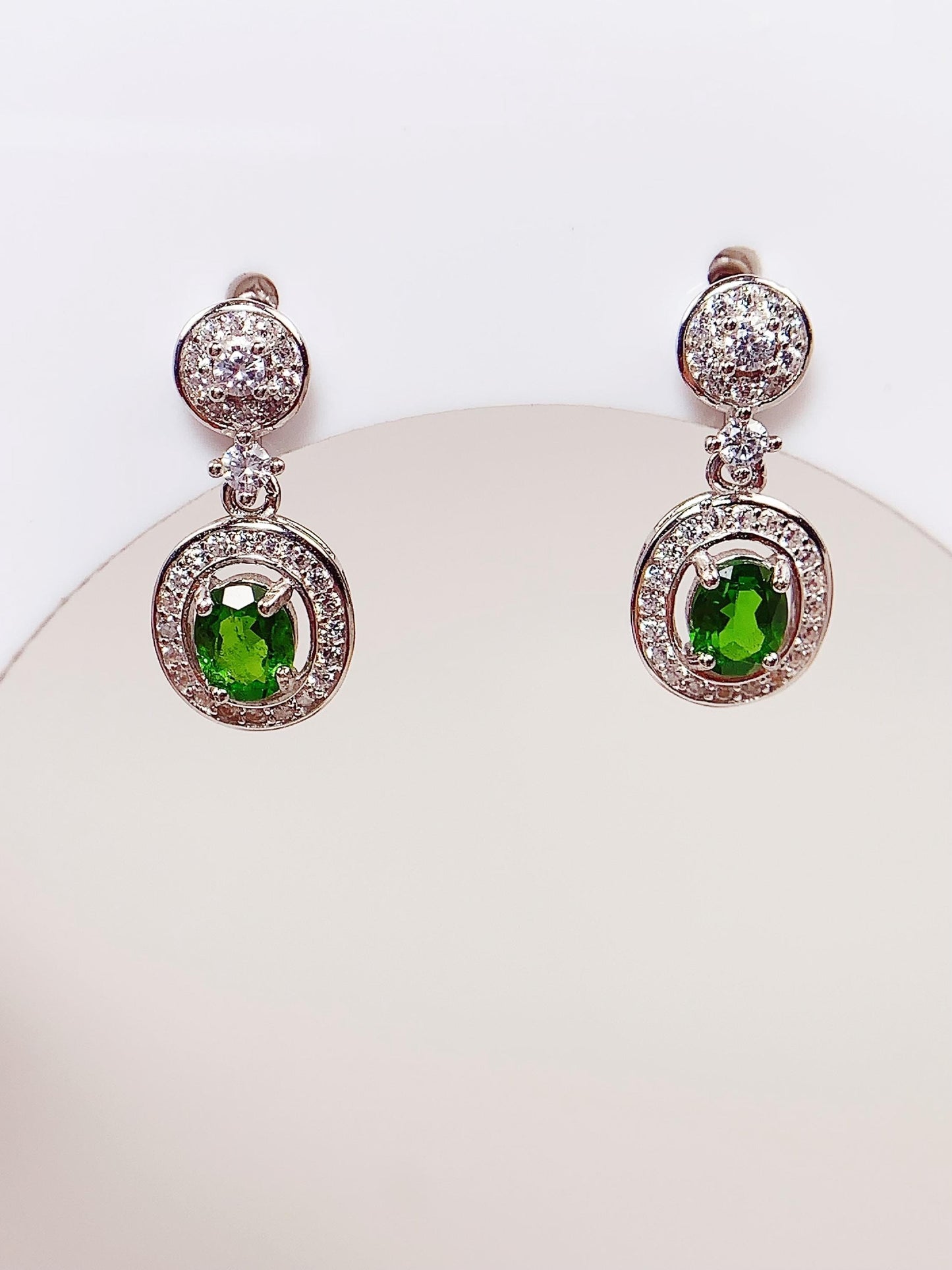 Green Diopside Sterling Silver Earrings: 18k Gold Plated, AAA Grade