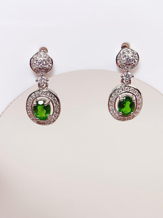 Green Diopside Sterling Silver Earrings: 18k Gold Plated, AAA Grade