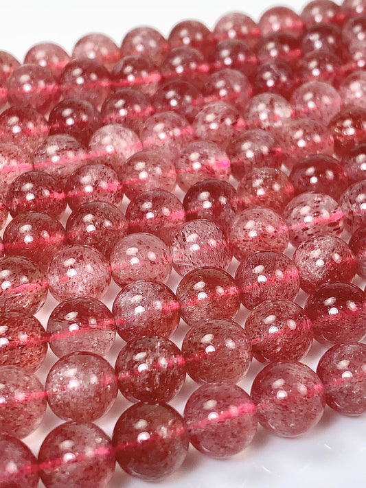 Genuine Natural Red Strawberry Quartz Smooth Round Beads 15.5" Strand Gemstone 8mm
