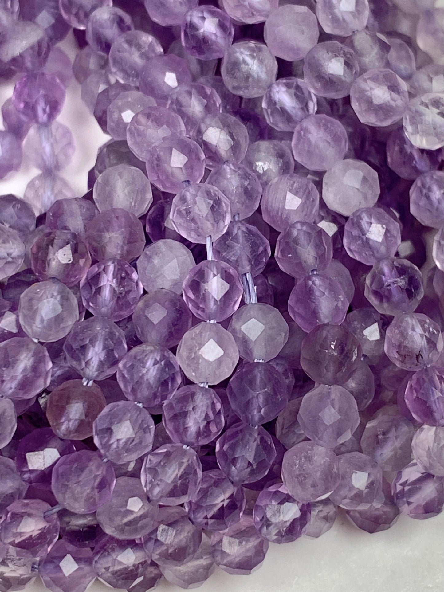 AAA Lavender Amethyst Faceted Round Beads: Natural Gemstone Strand
