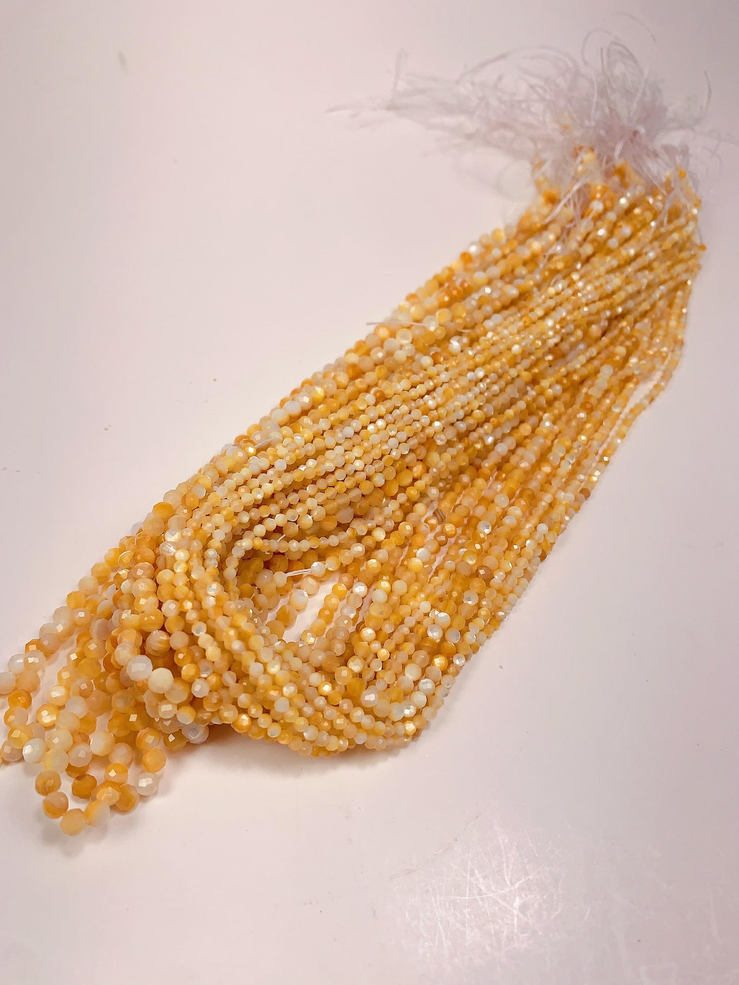 AAA Golden Mother of Pearl Faceted Round Beads: 15.5" Strand Yellow Gold