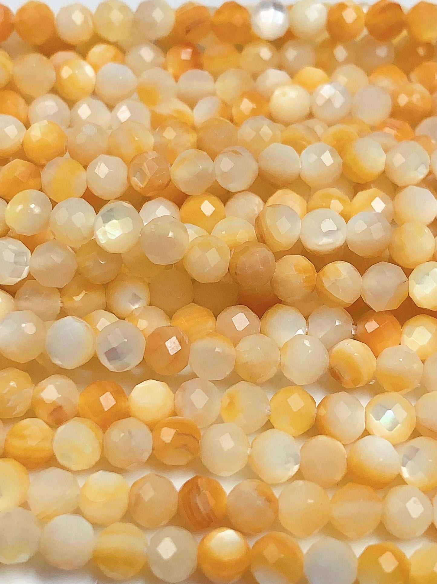 AAA Golden Mother of Pearl Faceted Round Beads: 15.5" Strand Yellow Gold