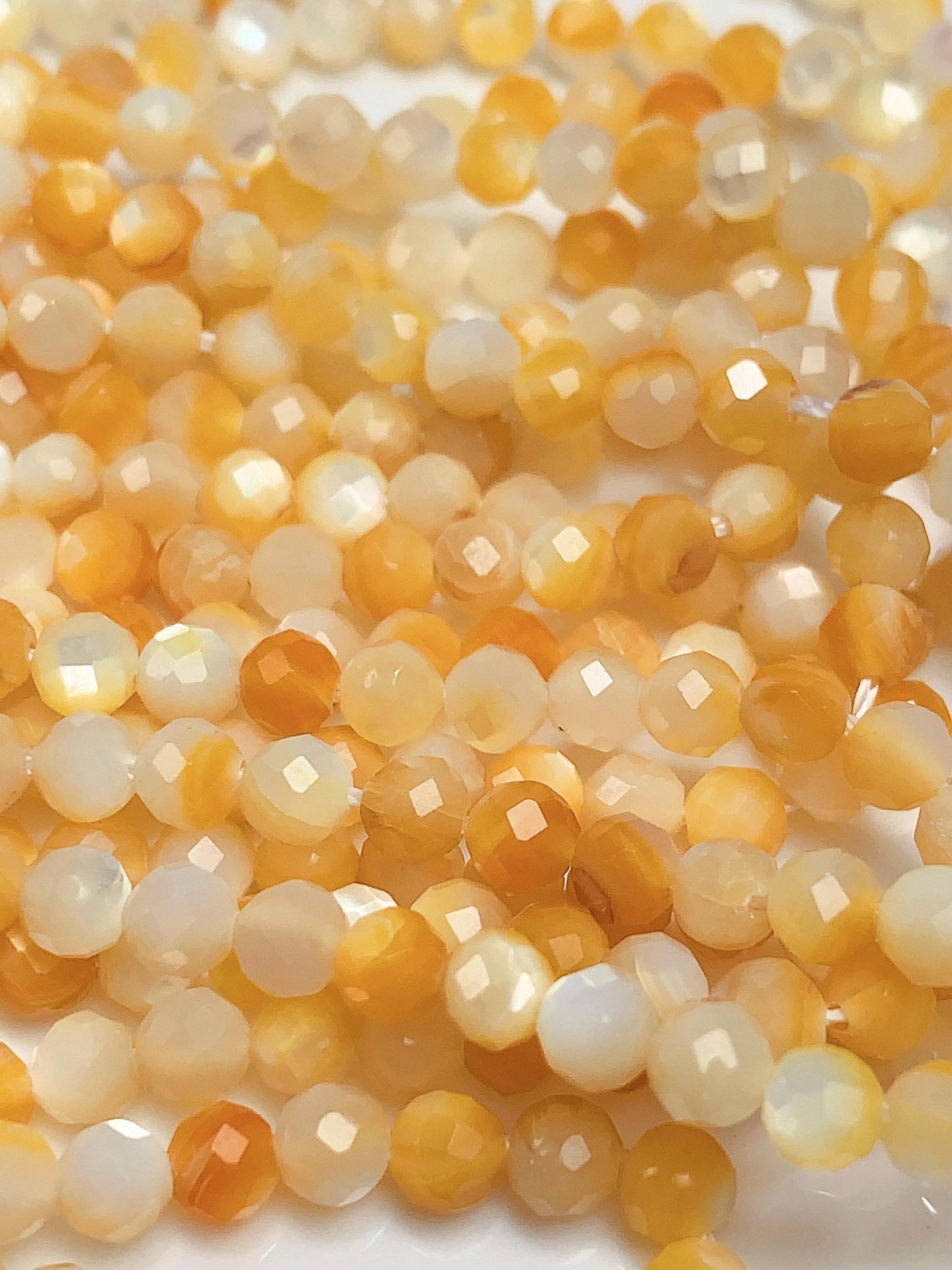 AAA Golden Mother of Pearl Faceted Round Beads: 15.5" Strand Yellow Gold