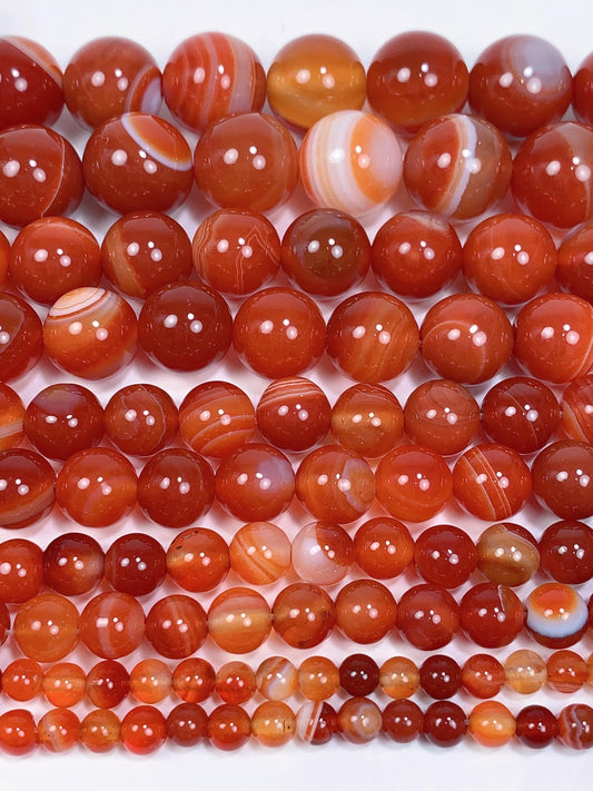 AAA Deep Red Striped Agate Smooth Round Beads: Natural Genuine Gemstone 15.5" Strand 4mm 6mm 8mm 10mm 12mm