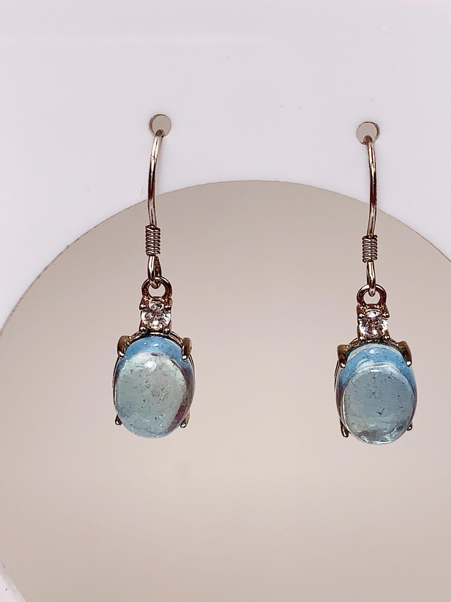 Blue Aquamarine Sterling Silver Earrings: 18k Gold Plated, Oval Cut