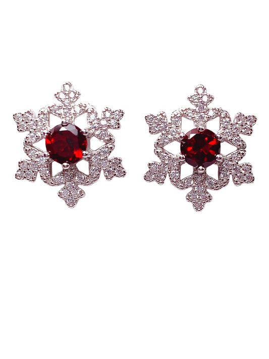 Red Garnet Snowflake Earrings: 18k Gold Plated Sterling Silver