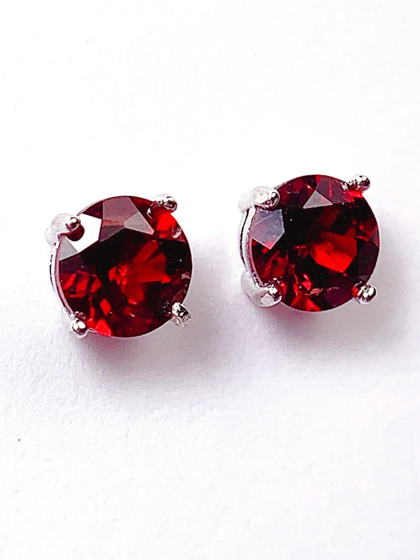 Red Garnet Earrings: 18k Gold Plated Sterling Silver, 6mm Faceted Round