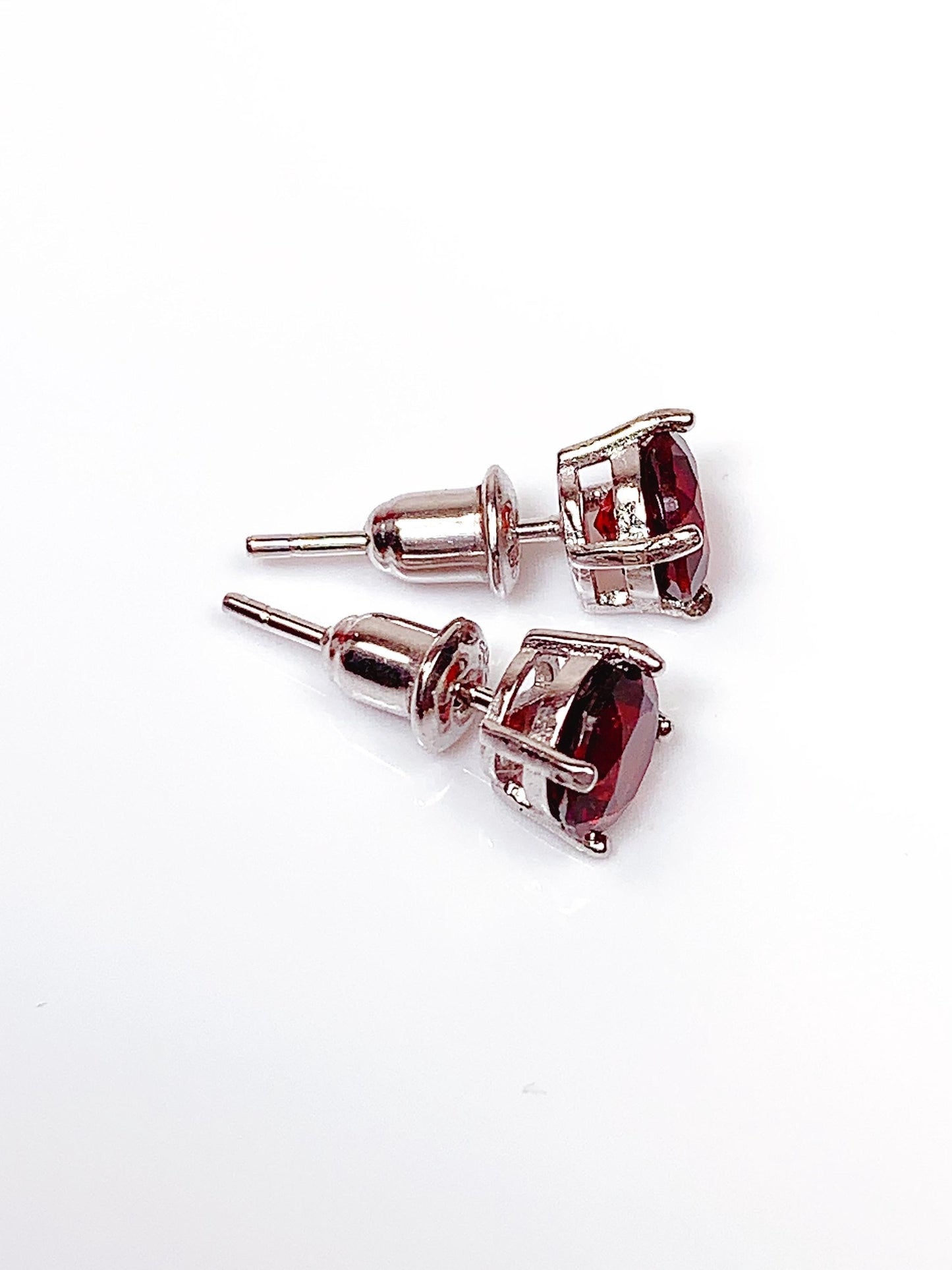 Red Garnet Earrings: 18k Gold Plated Sterling Silver, 6mm Faceted Round
