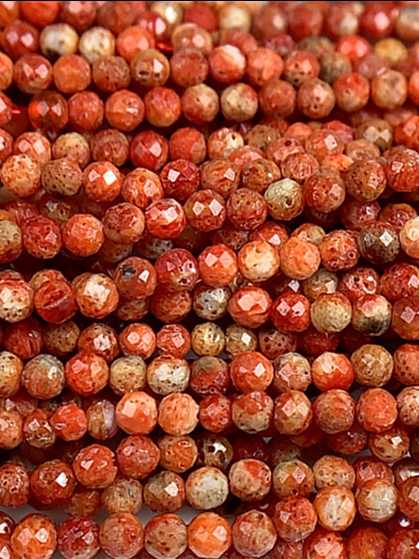 Faceted Gold Red Coral Beads: Natural Gemstone Strand (2mm 3mm 4mm)