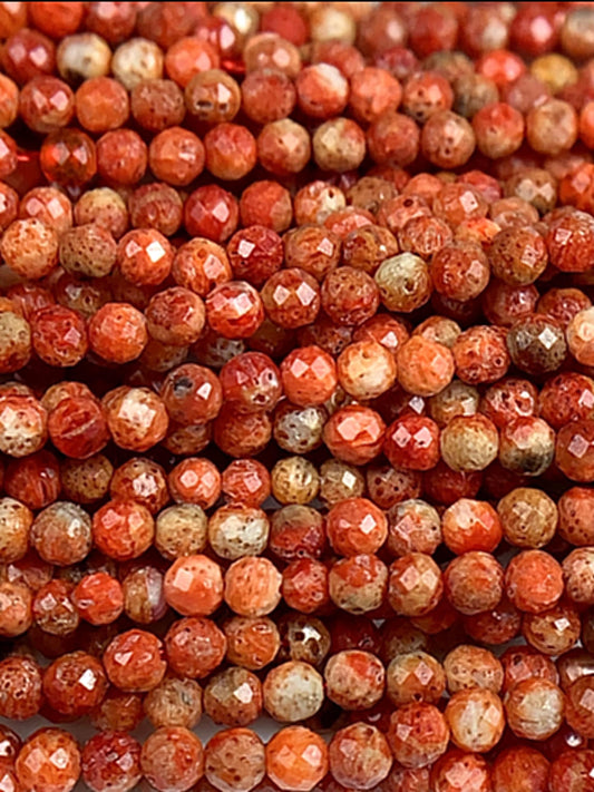 Faceted Gold Red Coral Beads: Natural Gemstone Strand (2mm 3mm 4mm)