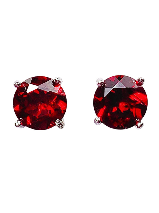Red Garnet Earrings: 18k Gold Plated Sterling Silver, 6mm Faceted Round