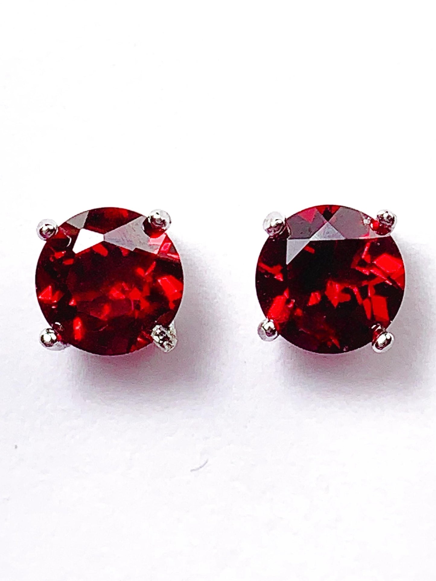 Red Garnet Earrings: 18k Gold Plated Sterling Silver, 6mm Faceted Round