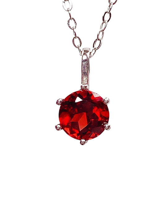 Red Garnet Sterling Silver Pendant Necklace: 18K Gold Plated, 6mm Round Cut