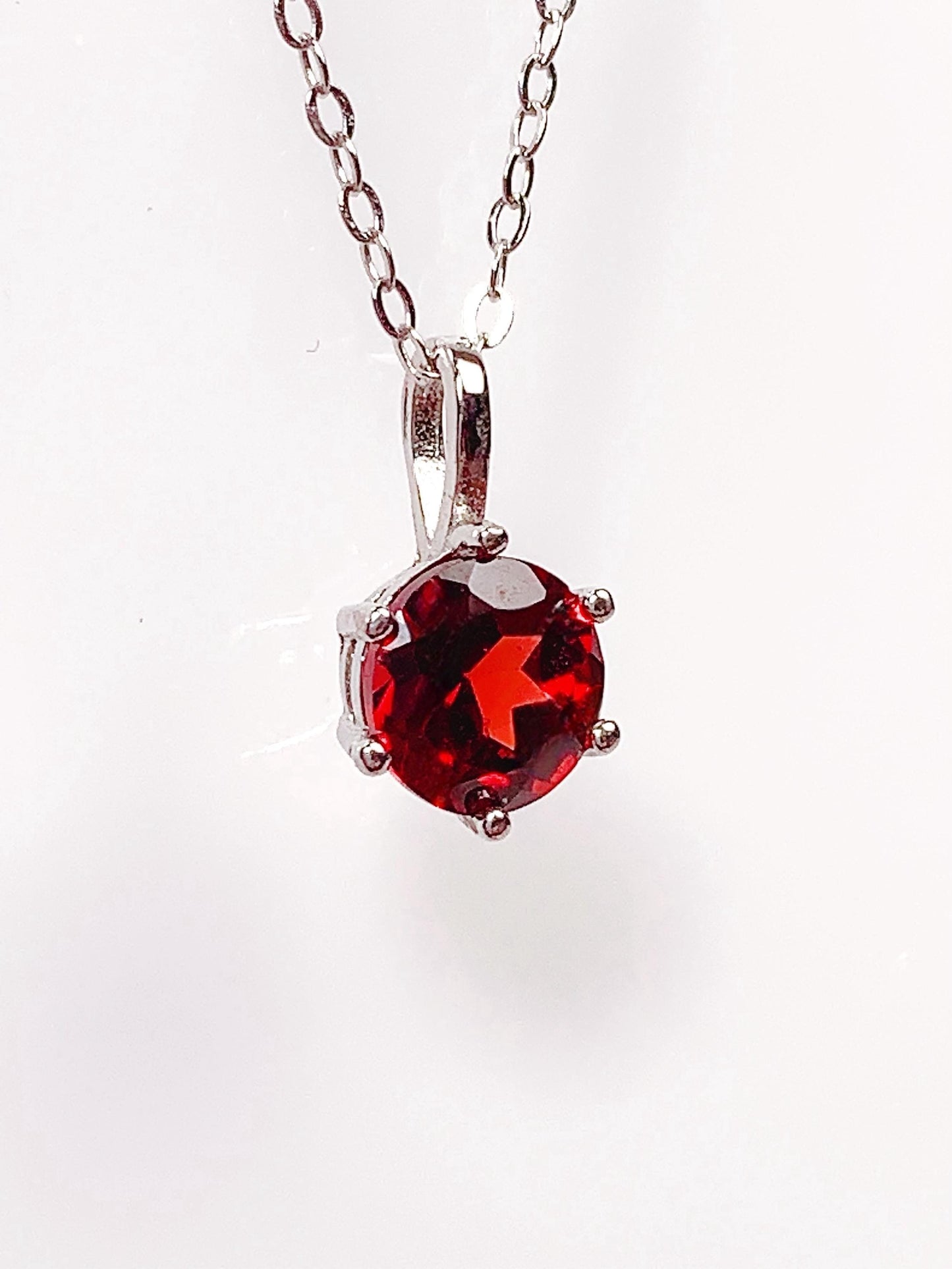 Red Garnet Sterling Silver Pendant Necklace: 18K Gold Plated, 6mm Round Cut